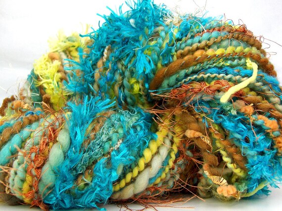 HandSpun Art Yarn merino wool Summer's End 74 yards