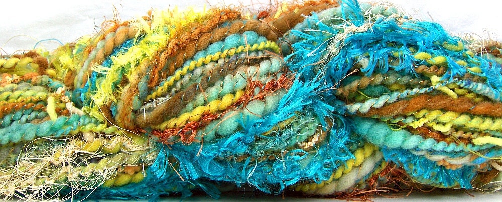 HandSpun Art Yarn merino wool Summer's End 74 yards
