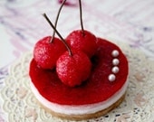 SALE Felt Cake Faux Food - Poached Cherries Pastry - Valentine's Day Tea Party Toy or Home Decoration - Photographer Prop