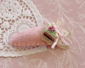 Baby Girl Pink Hair Clip With Handmade Miniature Cake and ribbon - Ballerina Felt and Polymer Clay
