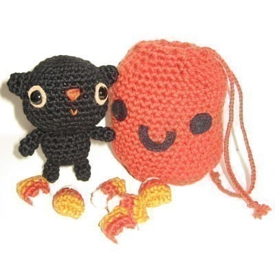 Little Cat and Pumpkin Goodie Bag crochet pattern - PDF Digital Download