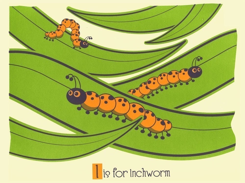 Alphabet Nursery Art Print - I is for Inchworm - hand screenprinted Animal Alphabet Print