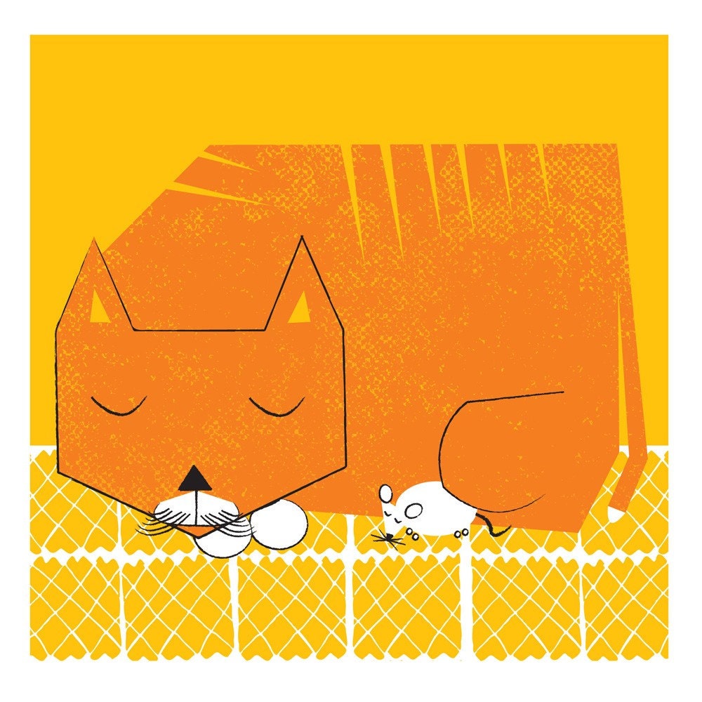 Naptime, Cat & Mouse art print - hand screenprinted limited edition LP frame size