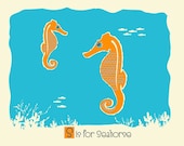 Screenprint - S is for Seahorse - Nursery Art Print - Alphabet Letter Poster - silkscreen animal print