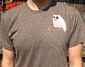 Friendly Owl Tshirt - Super Soft Pocket P'Owl Adult Tee - Unisex Size L