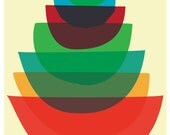 Giclee Kitchen Art Print - Bowl Stack - Mid Century Modern Inspired Mod Art Print