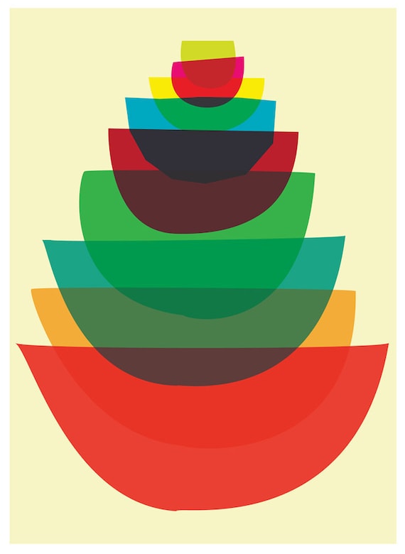 Giclee Kitchen Art Print - Bowl Stack Small - Mid Century Modern inspired Mod Art Print