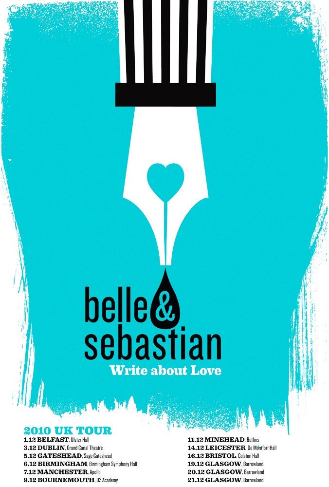 Belle & Sebastian, United Kingdom 2010 Tour Poster - hand screenprinted, limited edition silkscreen poster