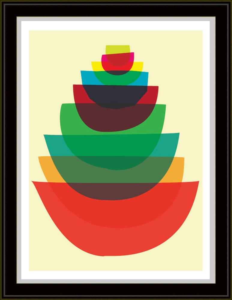 Giclee Kitchen Art Print - Bowl Stack Small - Mid Century Modern inspired Mod Art Print