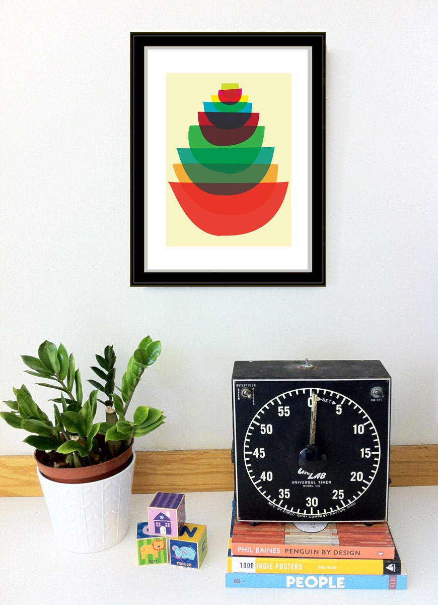 Giclee Kitchen Art Print - Bowl Stack Small - Mid Century Modern inspired Mod Art Print