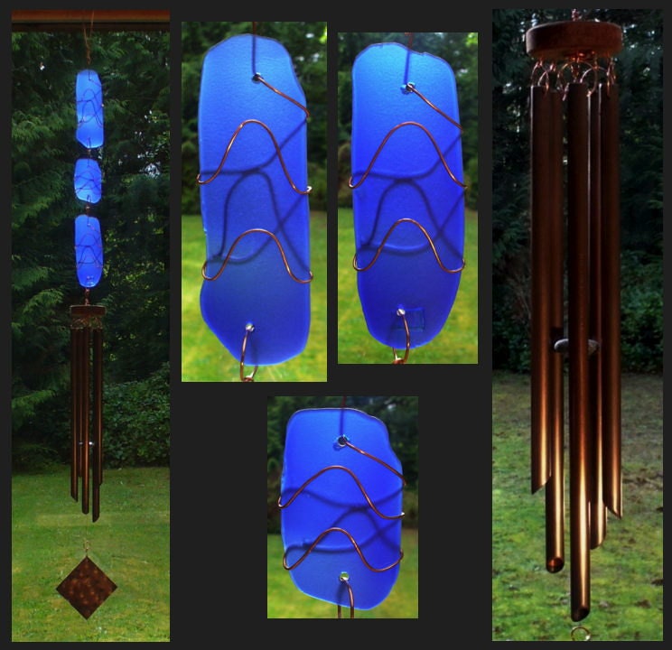 Wind Chimes, Glass, Sea Glass, Beach Glass, Cobalt Blue, Stained Glass, Copper, Windchimes, Windchime, Wind Chime, Sun Catcher