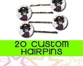 20 Custom 1" Button Hairpins (FULL COLOR) Professional Laser Printed Hair Pins