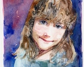 Original Framed Art Monotype Printmaking Little Girl Impish Face Not Camera Shy