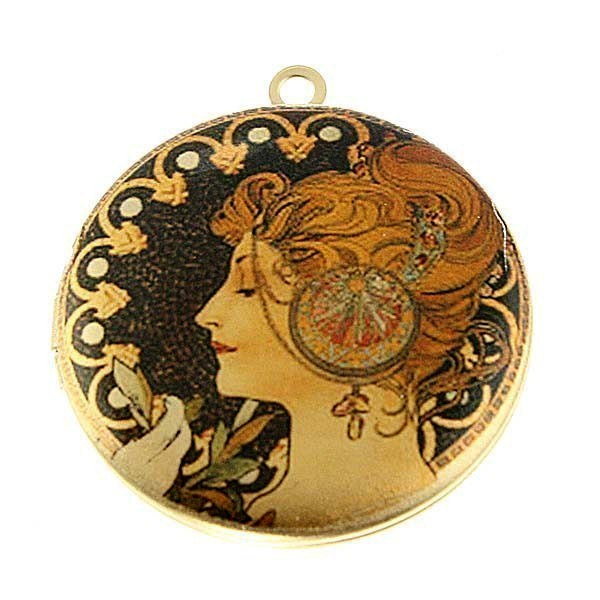 Art Nouveau - Altered Art PHOTO LOCKET - Alfonse Mucha - La Plume - Art Locket