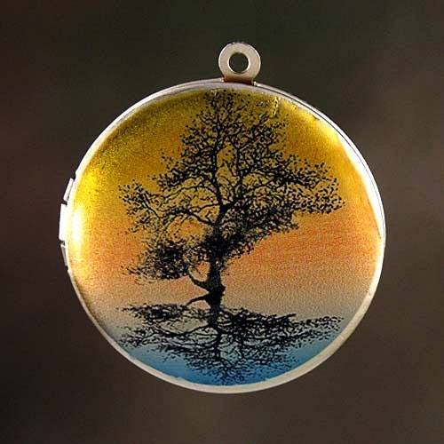 Photo Locket, Image Locket, Art Locket, Picture Locket, Brass Locket - Winter Tree
