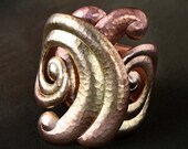 Raw Brass Limited Edition ART DECO Hammered Brass Hinged Cuff Bracelet - Designer Signed