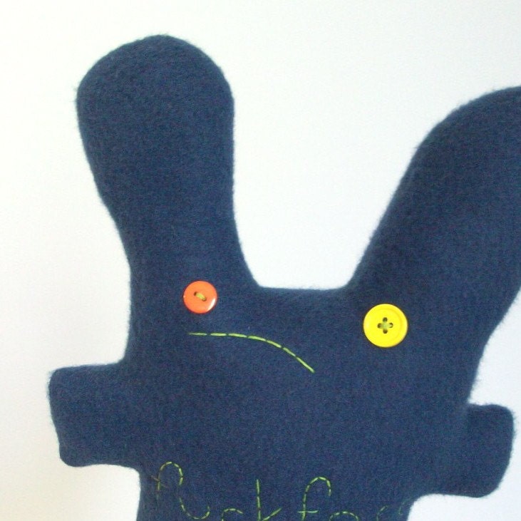 plush rabbit, blue, f.ckface, very rude, kinda fat and sad, sale