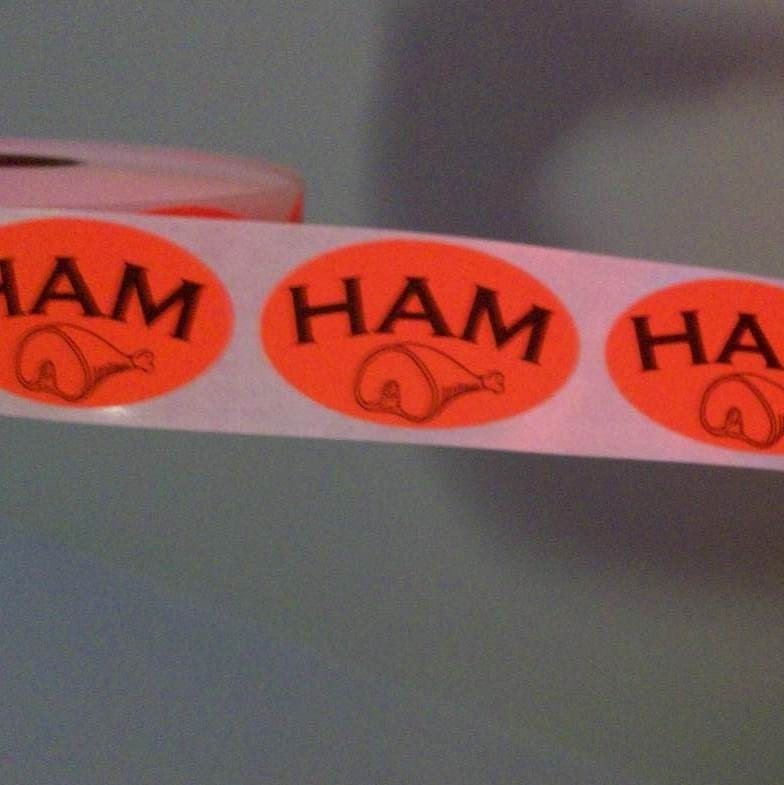 40 'ham' stickers with a picture of ham