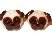 Lampwork beads -Pug bead pair - handmade lampwork beads by K. Urato SRA