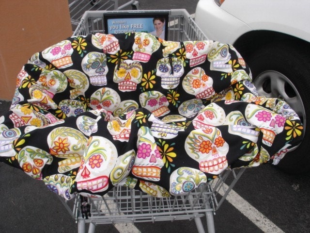 Sugar skulls punk rockabilly shopping cart cover high chair cover or CHOOSE YOUR FABRIC