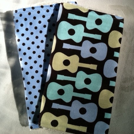 Chenille Burp Cloth Set - Blue Guitars and Dots