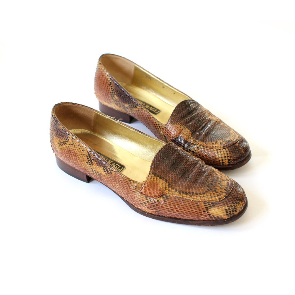 vintage 1980's GOLDEN SCALES reptile snakeskin bruno magli loafer shoes