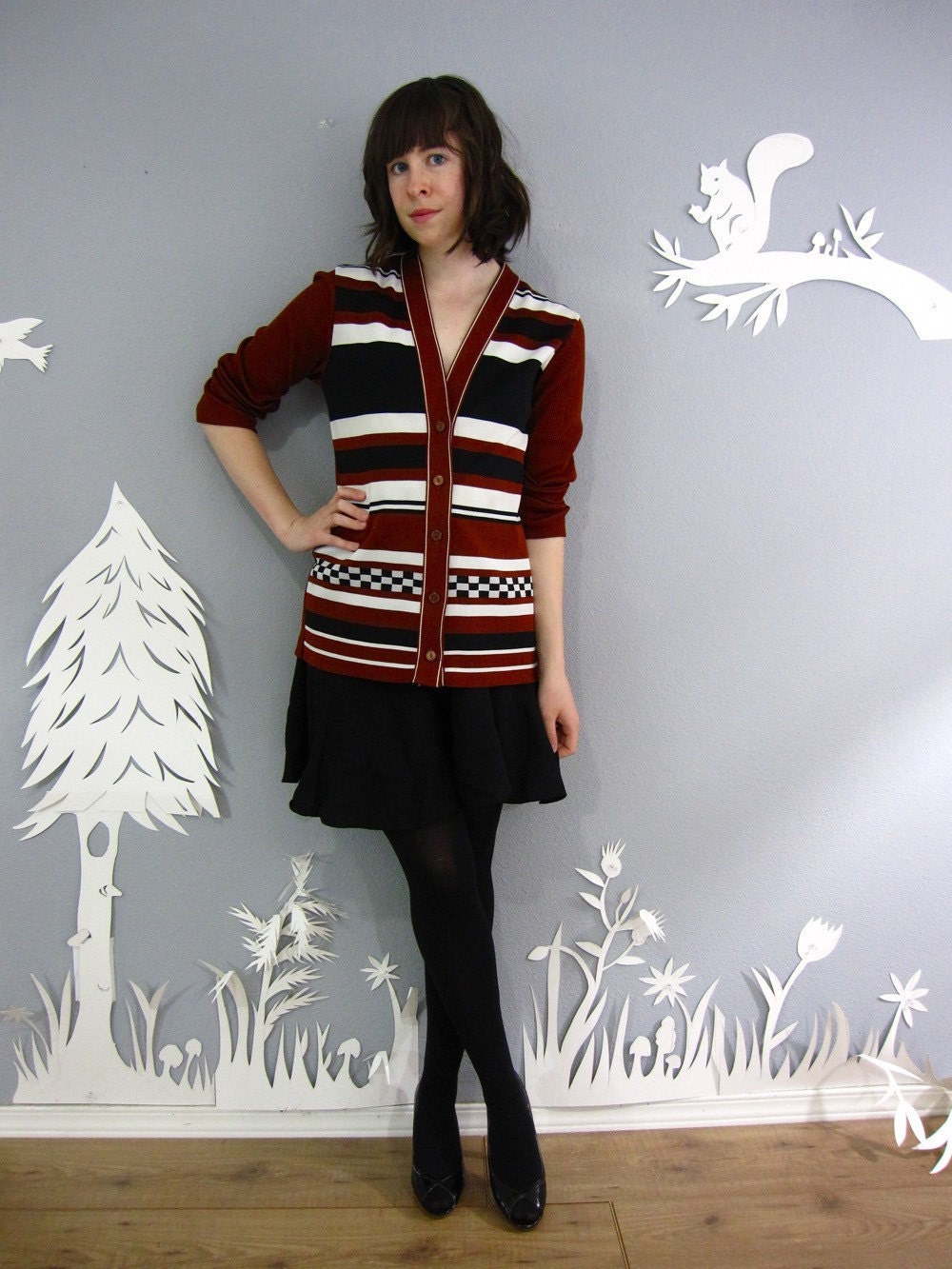 vintage CHESS TOURNAMENT striped cardigan