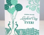Peacock Wishes - Mint & Emerald Letterpress Card