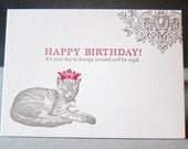 Regal Bday Cat - Letterpress Greeting Card
