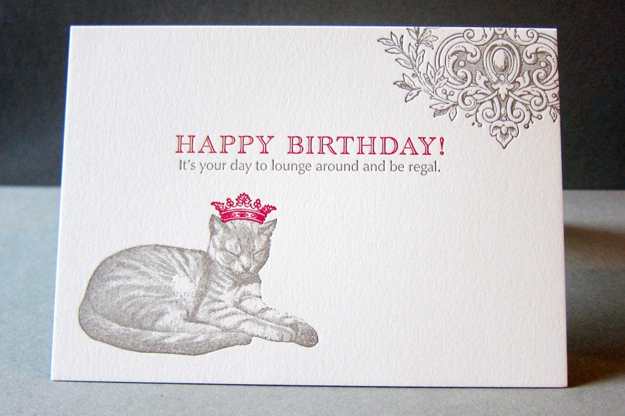 Regal Bday Cat - Letterpress Greeting Card