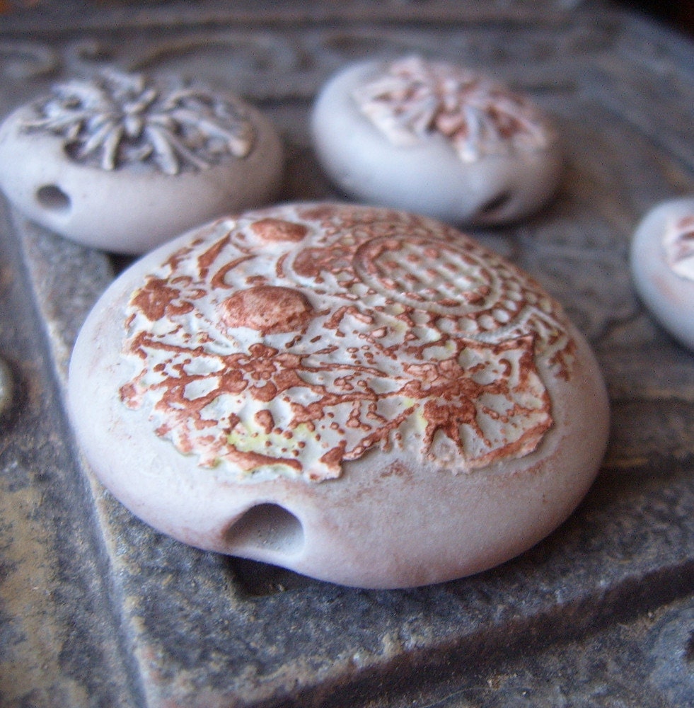 Grey Bead - Large Focal with Copper detail