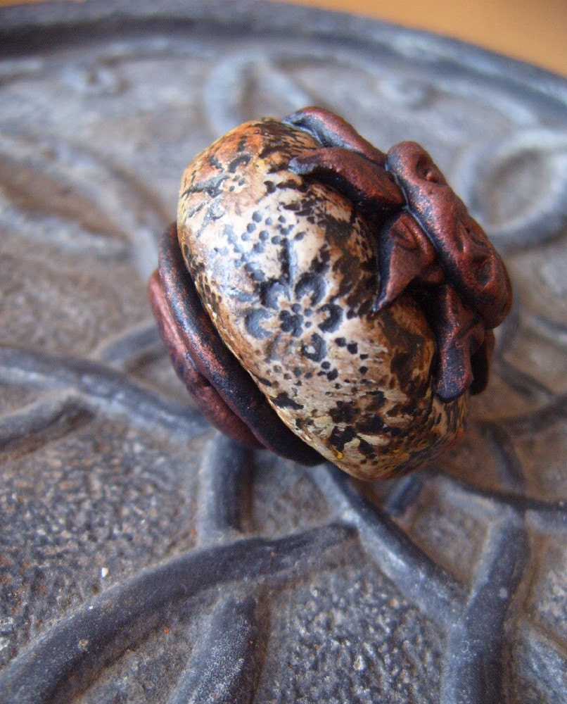 Pendant - Focal Bead with Tiny flowers and Copper details