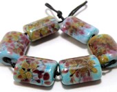 Lampwork Beads - Handmade Artisan Glass Kalera Tile Beads 20mm - Organic, Pinks, Blues, Purples, Golds - Mood Swings - SRA (Set of 6 Beads)