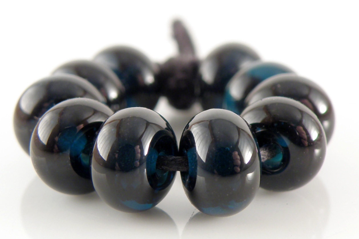 Leaky Pen Spacers - Handmade Artisan Lampwork Glass Beads 5mmx9mm - Dark Blue - SRA (Set of 10 Spacer Beads)
