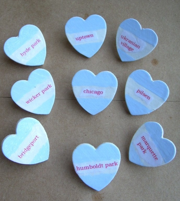 Chicago flag heart pins    be true to your hood chicago flag heart pins wicker park uptown south loop