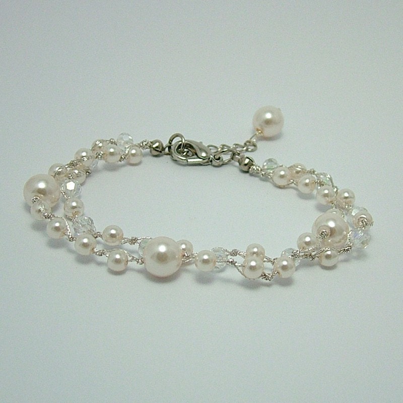 Bridal Pearl and Crystal Bracelet - double strand