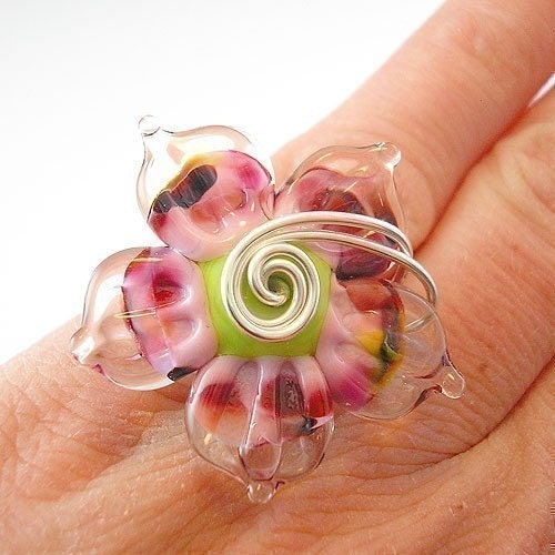 Speckle Pink Lampwork Ring - Angelfire Art Glass