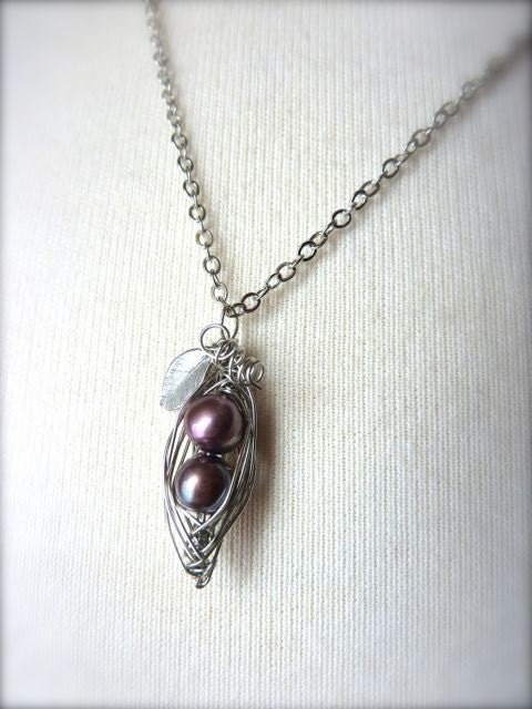 Purple 2 Pearl Pea Pod Necklace
