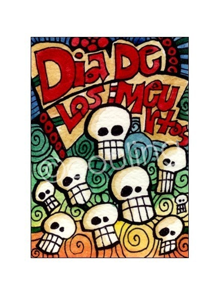 Sugar Skull - Day of the Dead / Dia De Los Meurtos ATC / Art Card / ACEO Print