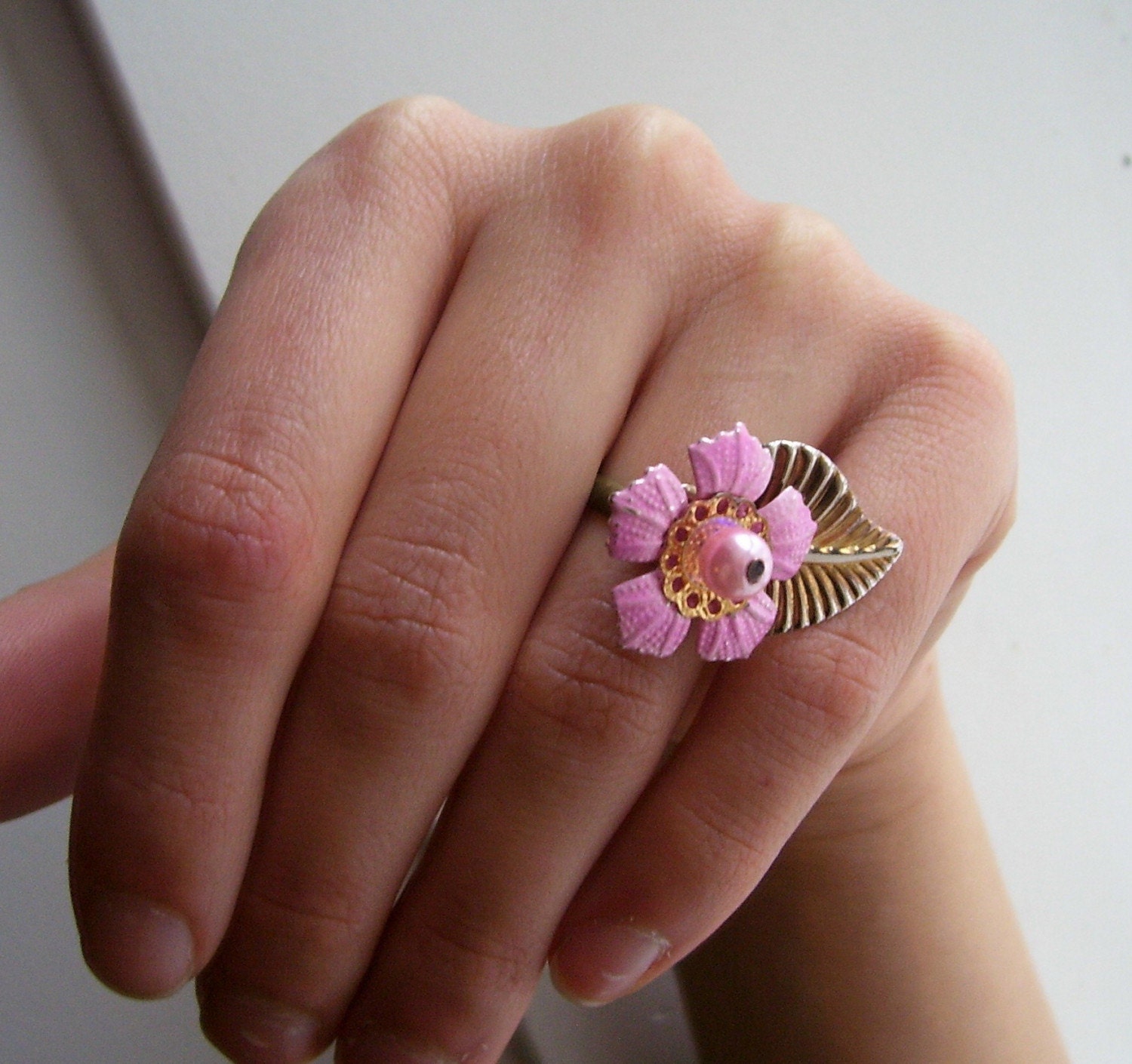 Vintage Metal Flower Ring - Adjustable, Shabby Chic