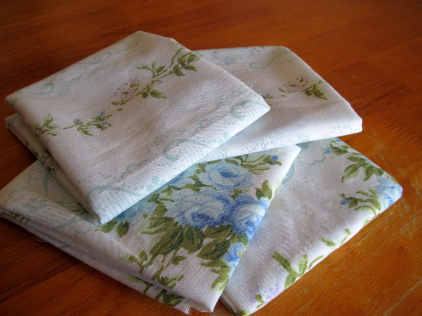 Reclaimed Vintage Linens, Blue Roses, 1 yd