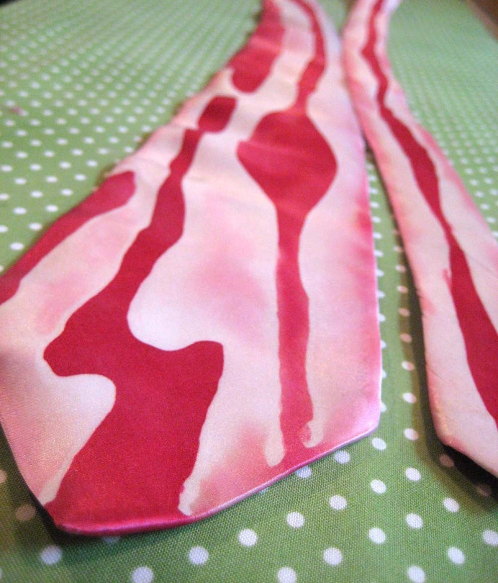 bacon tie - hand painted silk necktie