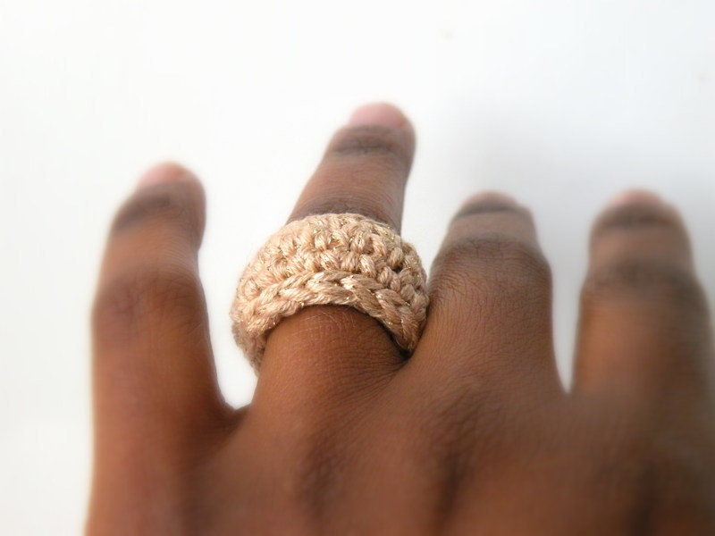 In Gold Simple Wedding Band. Crochet Jewelry.  Golden Metallic Crochet