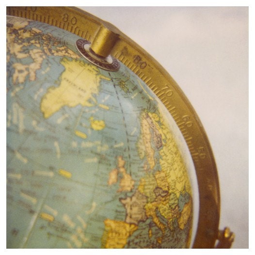 Polaroid Photograph - Vintage Globe - World- Map - Fine Art Polaroid Photograph- Iceland- Alicia Bock Photography