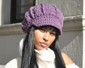 Crocheted Hat - Dusty Purple Newsboy Hat with Brim