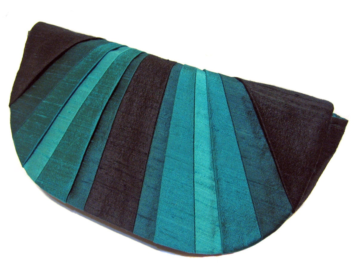 Peacock Pleated Silk Clutch Purse