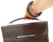 70s Leather Clutch Purse - Dark Chocolate - Snakeskin Trim - Envelope Clutch - Vintage Handbag Bag