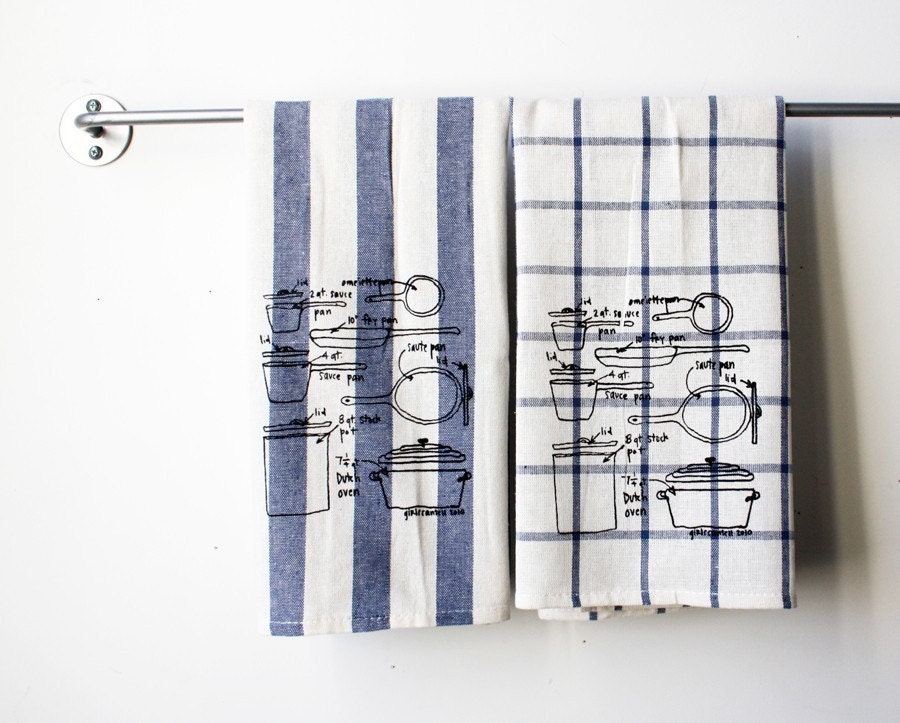 pots and pans on stripes - best dish towels ever
