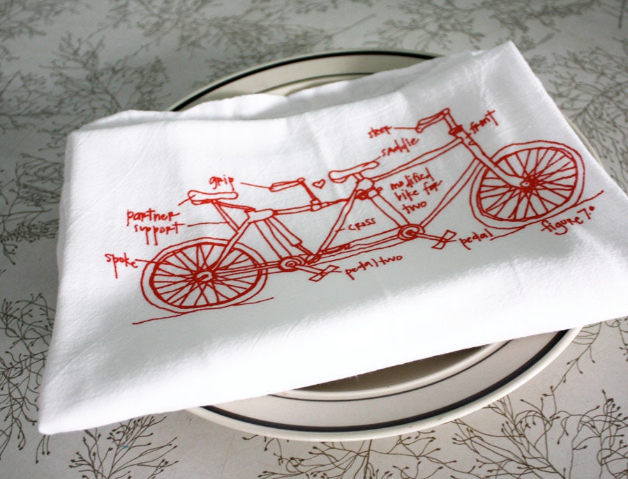Tandem Bike Love - single floursack tea towel