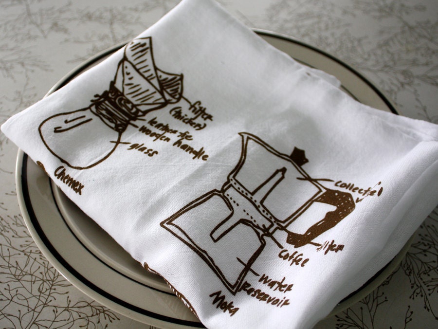 Coffee Lover floursack tea towel - one cotton kitchen towel